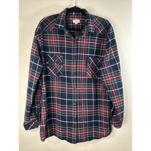 Matchstick Women’s Flannel Plaid Button down Roll Tab Cotton Pocket Size XXL